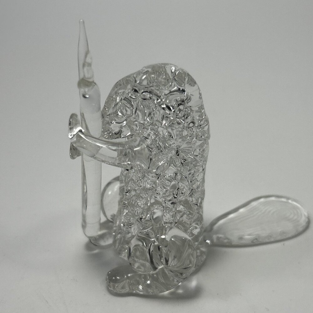 Spun Glass Beaver With Stick Figurine
